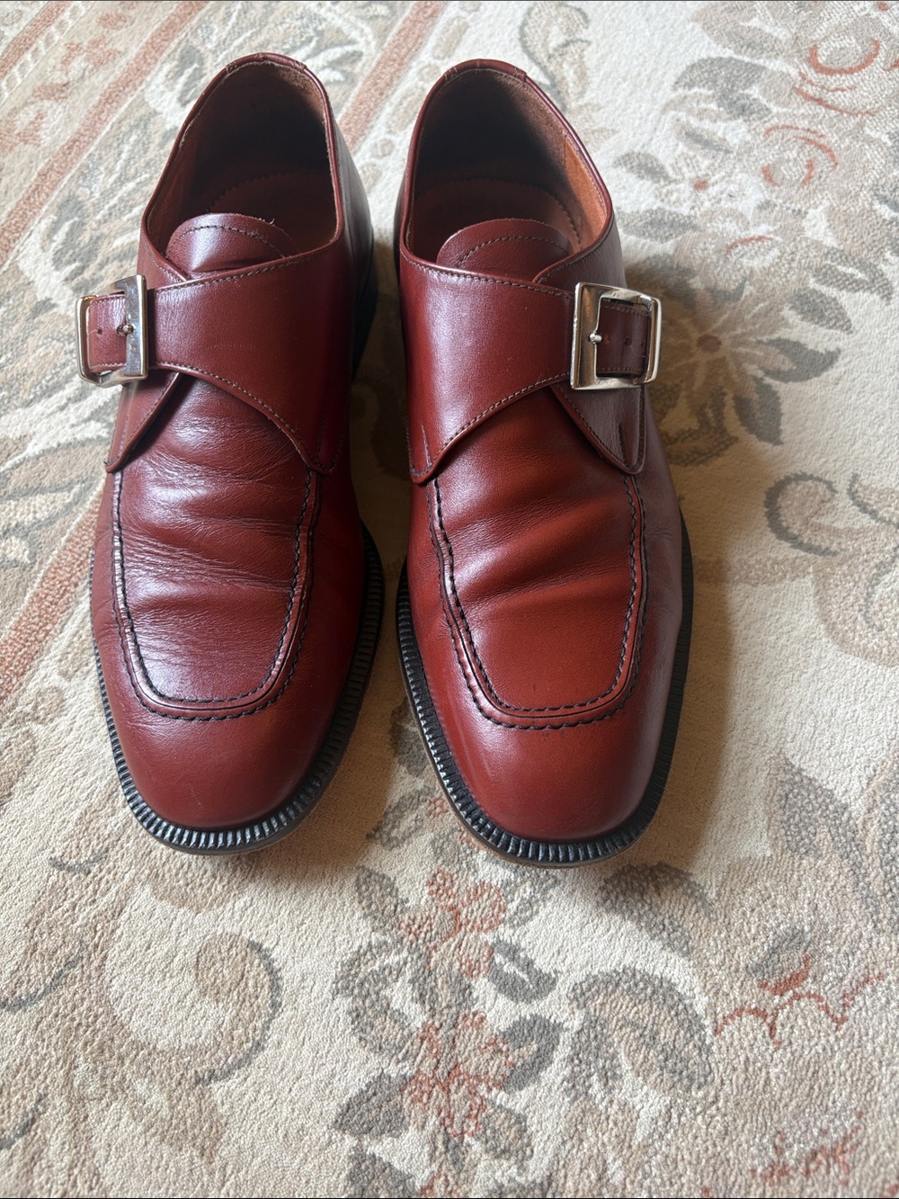 Men's Brown Leather Single Monk Strap Dress Shoes